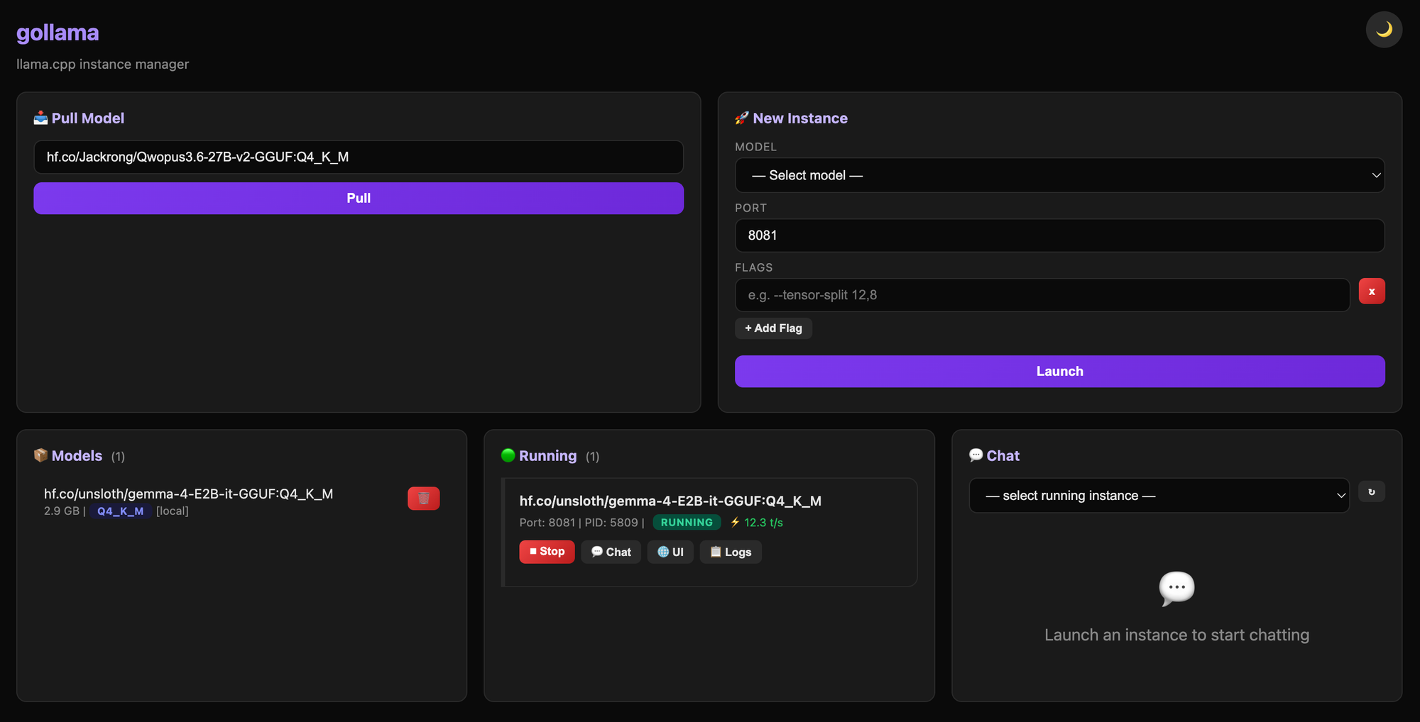Gollama user interface