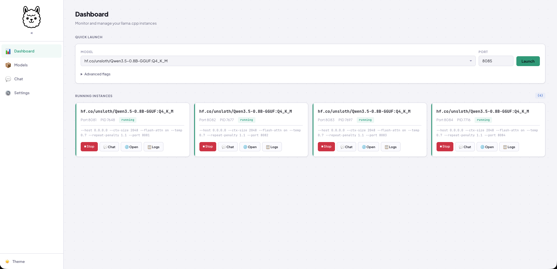 Launching a llama-server instance using gollama