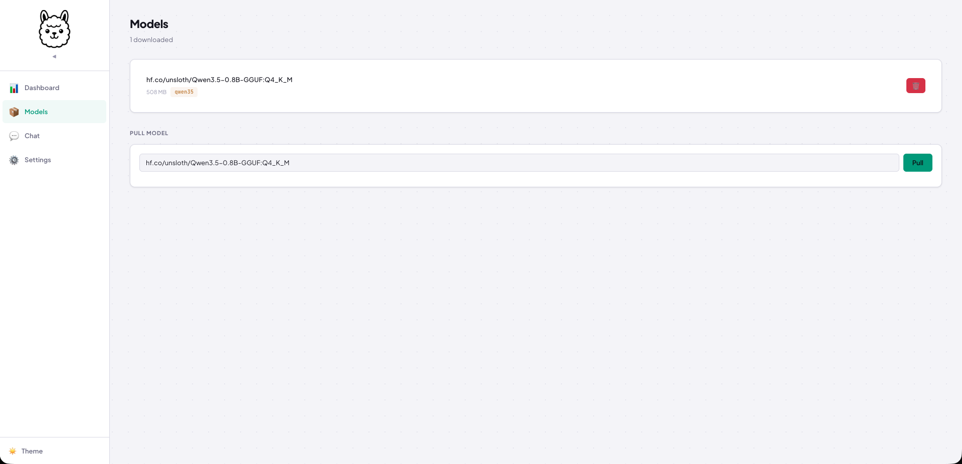 Downloading the model using gollama web user interface