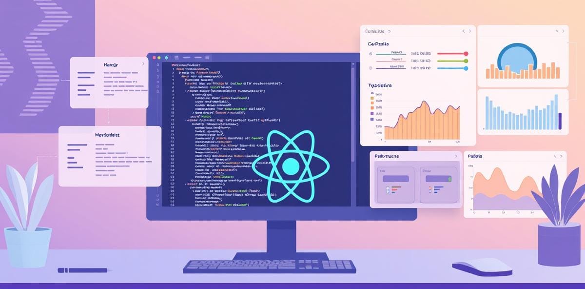 Illustration of React Compiler automatic memoization working on component code with performance metrics