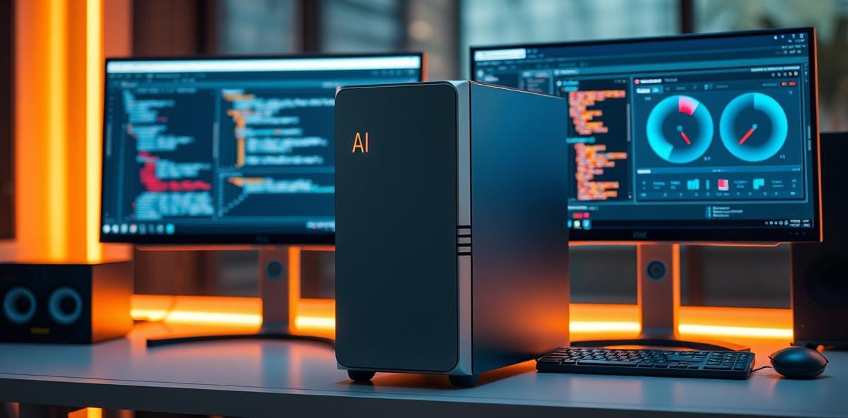 ASUS Ascent GX10 desktop AI supercomputer on a modern developer workstation with code displays