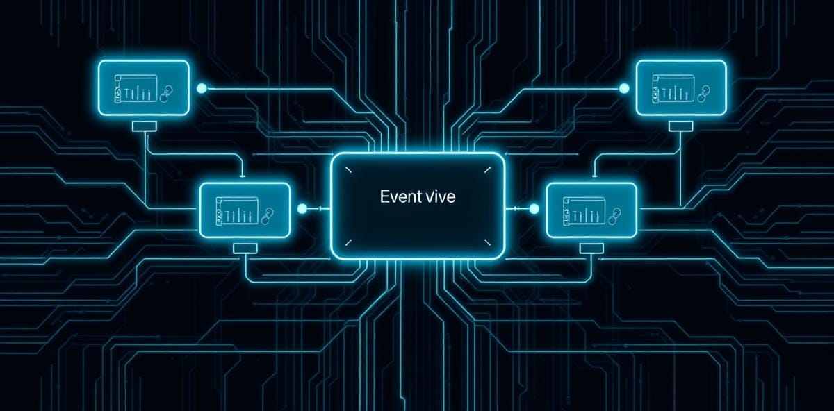 Diagram of event-driven architecture with microservices connected via a central event stream