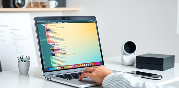 Developer exploring CSS Color Level 5 features with vibrant color transformations on screen