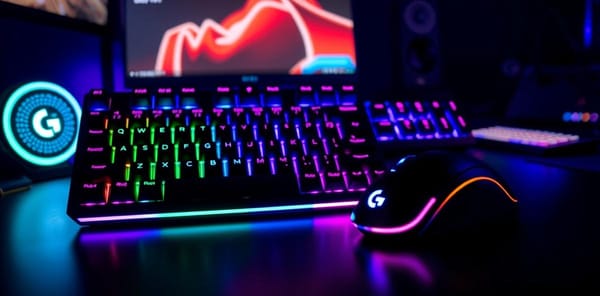 Logitech G3 Series gaming peripherals with interactive controls and RGB lighting